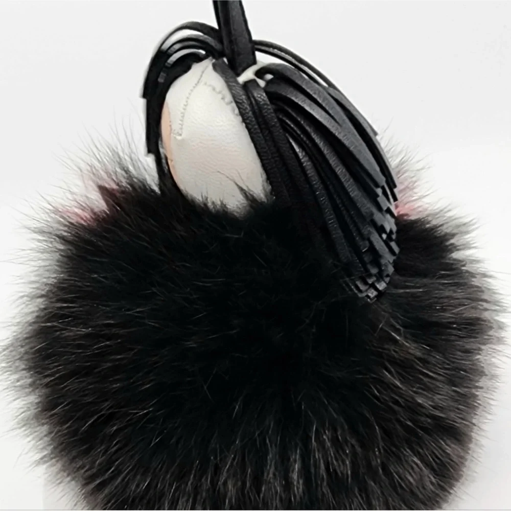 Karl Lagerfeld Red and Black Fur Keychain - Picture 2 of 4